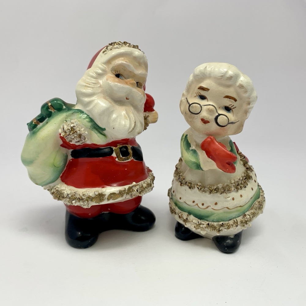 Vtg Lefton Santa Mrs Claus Salt & Pepper Shakers Spaghetti Figurine Christmas